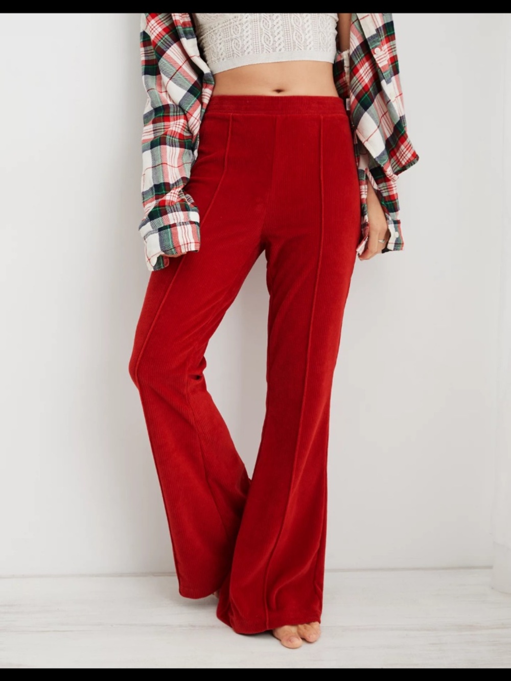 SHORT aerie Corduroy Flared Sweatpants in Deep Red